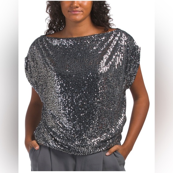 Elan Tops - ELAN Boat Neck Sequin Top